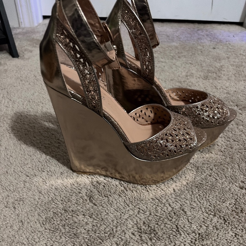 Gold platform wedge sandal